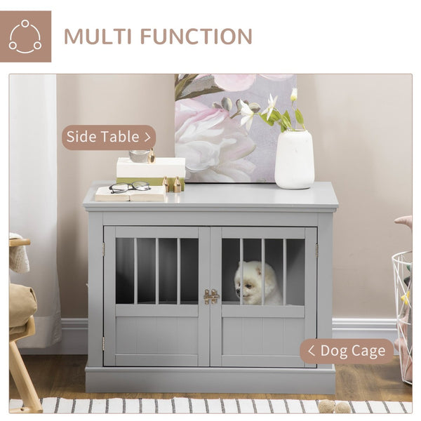 English Elm Pawhut Stylish Dog Crate End Table With Triple Doors, Cozy Wooden Furniture For Small Pets, Gray W2225P217151-GIGA