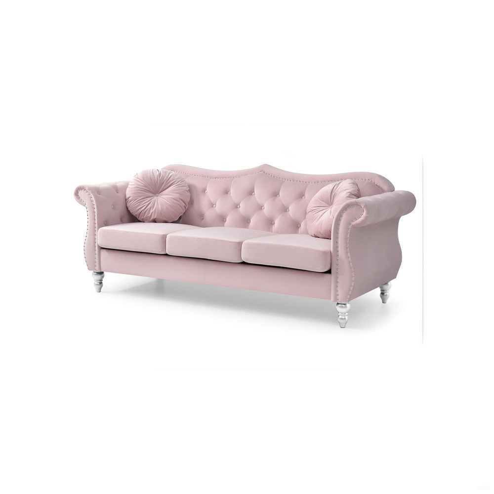 English Elm Hollywood Velvet Tufted Sofa with Nailhead Trim, Pocketed Coil Cushions, Hardwood Frame Elegance Pink 25 L x 24 W x 39 H B078S00136