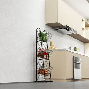 English Elm 3-Tier Metal Wire Kitchen Organizer Rack — Space-Saving 3-Tier Black Basket for Fruit, Veggies, Pantry W2167P214934