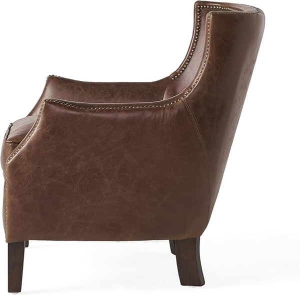 English Elm Genuine Top-grain Leather Accent Chair Studded Trim Solid Wood Frame Living Room N767P419112W