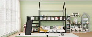 English Elm Full Metal House Bunk Bed with Slide Storage Stairs and Safety Rails for Kids W1580S00345