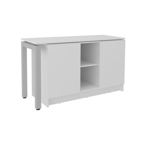 English Elm Desk Corner L-Shaped 28.5" H White Engineered Wood with 2 Doors, 5 Shelves, Space-Saving Office Organizer B097S00199