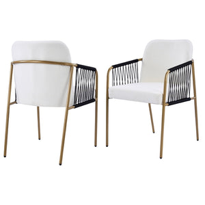 English Elm Fabric Upholstered Dining Chairs Glam Set of Two with Gold Accents Iron Frame N768P379517W