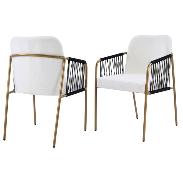 English Elm Fabric Upholstered Dining Chairs Glam Set of Two with Gold Accents Iron Frame N768P379517W