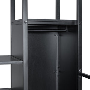 English Elm Full Full Size Metal Loft Bed with Built-In Desk, Wardrobe & Stair Storage, LED Lights, Space-Saving Black GX000663AAB