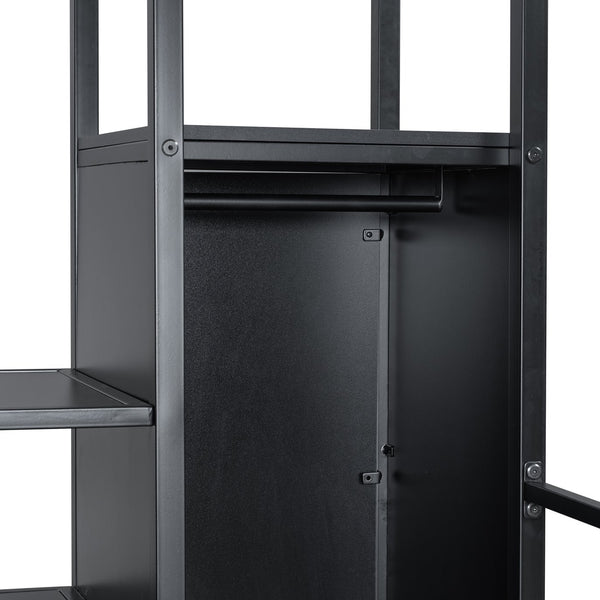 English Elm Full Full Size Metal Loft Bed with Built-In Desk, Wardrobe & Stair Storage, LED Lights, Space-Saving Black GX000663AAB