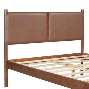 English Elm Christopher Knight Home® - Queen Upholstered Leather Headboard Bed Frame with Solid Wood Slats, Mid-Century Modern Support, No Box Spring Needed Brown N758D928485N