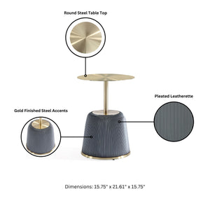 English Elm Anderson Upholstered End Table With Gold Metal Top – Modern Gray Accent For Living Spaces, Fully Assembled B365P398482