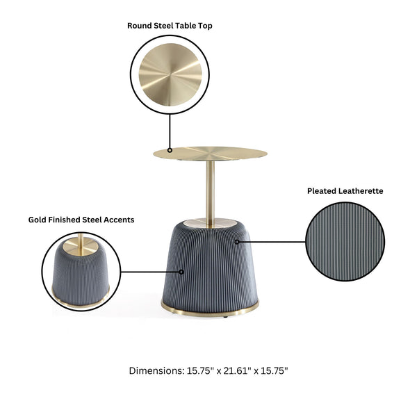 English Elm Anderson Upholstered End Table With Gold Metal Top – Modern Gray Accent For Living Spaces, Fully Assembled B365P398482