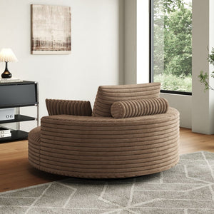 English Elm 55''l 55'l Faux Rabbit Fur Corduroy Swivel Chair Foam Cloud Lounge Seat for Bedroom W834S00446