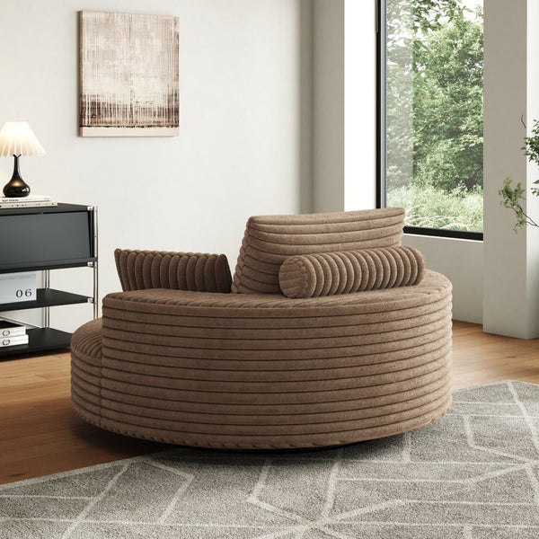 English Elm 55''l 55'l Faux Rabbit Fur Corduroy Swivel Chair Foam Cloud Lounge Seat for Bedroom W834S00446