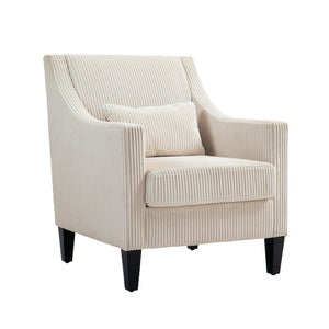 English Elm COOLMORE Modern Accent Chair with Plush Corduroy Upholstery, Solid Wood Frame and Two Pillows Beige W395P195355