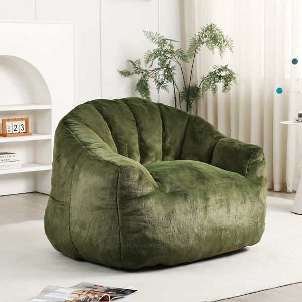 English Elm Bean Bag Chair - Plush Faux-Fur Sofa With Armrests, High-Density Foam For Cozy Relaxation & Style W2200P313808
