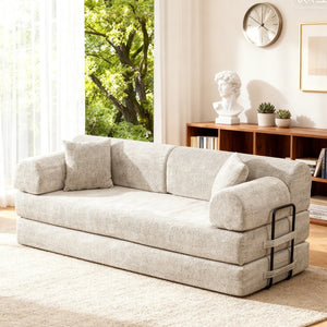 English Elm Convertible Bouclé Floor Sofa Bed Loveseat Daybed for Studio Living Room Light Camel W5532P458421