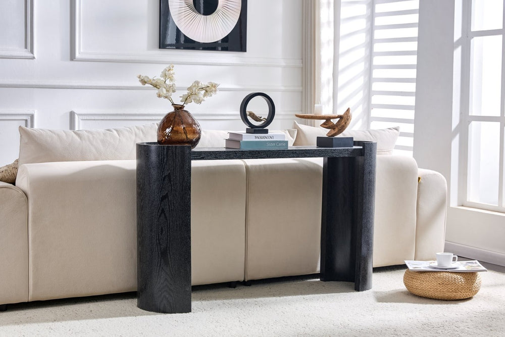 English Elm Double-layer Matte Black Console Table Curved Shelf Minimalist Entryway Sofa Side W3875P388009