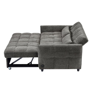 English Elm 52.8" Loveseat Sofa Pull-Out Bed with Adjustable Backrest, Tufted Chenille, 3 USB Ports & Pillows Grey N719S001710E