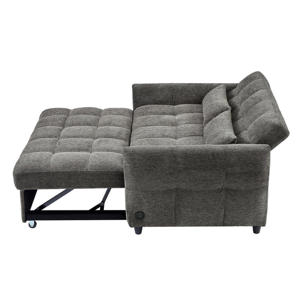 English Elm 52.8" Loveseat Sofa Pull-Out Bed with Adjustable Backrest, Tufted Chenille, 3 USB Ports & Pillows Grey N719S001710E