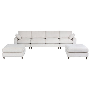 English Elm Modern corduroy modular sectional sofa U‑ or L‑shape convertible oversized seating with storage pockets adjustable headrests Beige W2121S00007