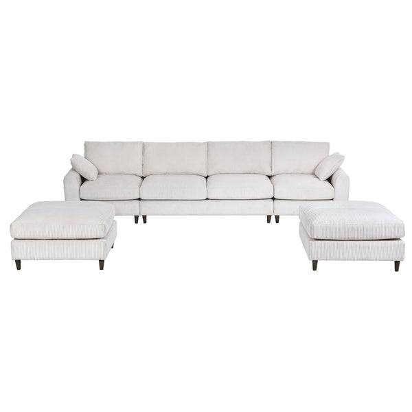 English Elm Modern corduroy modular sectional sofa U‑ or L‑shape convertible oversized seating with storage pockets adjustable headrests Beige W2121S00007