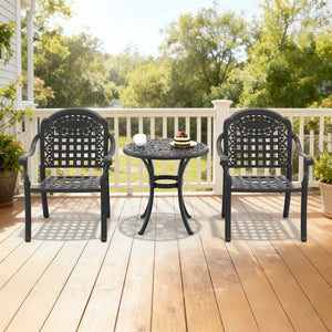 English Elm 3-piece Cast Aluminum Bistro Set Ornate Carved Patio Furniture with Weather Resistant Frame W1710S00676