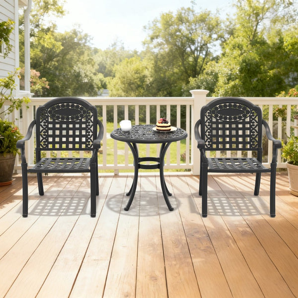 English Elm 3-piece Cast Aluminum Bistro Set Ornate Carved Patio Furniture with Weather Resistant Frame W1710S00676