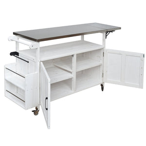 English Elm Foldable Outdoor Kitchen Cart with Stainless Worktop Fir Wood Frame and Lockable Wheels White N719P380279K