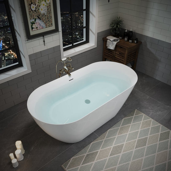 English Elm 60" Acrylic Oval Freestanding Soaking Tub with Glossy Finish and Pop-up Drain T5287P418040
