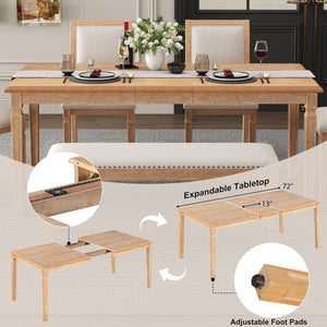 English Elm Trexm Rustic Farmhouse Extendable Dining Set Six Piece with Bench Distressed Wood Beige,Natural Wood Wash ST000151AAD