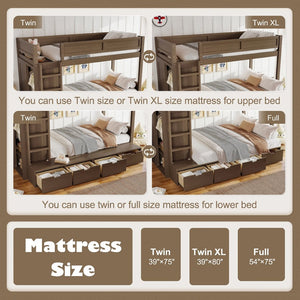 English Elm Twin Triple Bunk Bed Metal L-shaped Frame Sleeps Three Kids White Finish Brown W1580S00644
