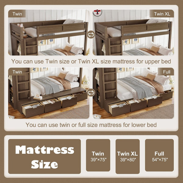 English Elm Twin Triple Bunk Bed Metal L-shaped Frame Sleeps Three Kids White Finish Brown W1580S00644