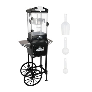 English Elm Popcorn Machine on Wheeled Cart with 10 Oz Kettle for Home Theater Game Room Black W2841P342118