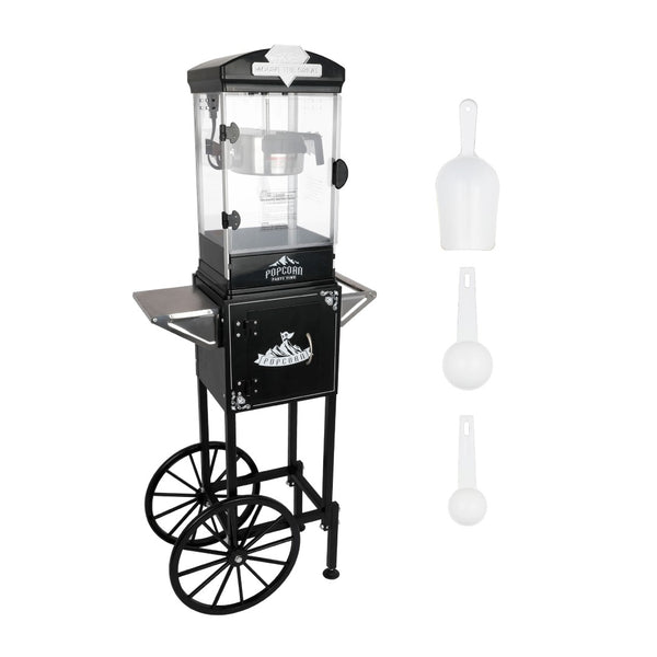English Elm Popcorn Machine on Wheeled Cart with 10 Oz Kettle for Home Theater Game Room Black W2841P342118