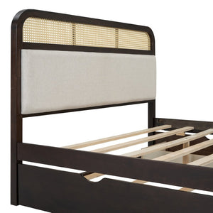 English Elm Queen Wooden Platform Bed With Trundle, 2 Storage Drawers & Padded Headboard In Espresso Finish N820S00010P-GIGA