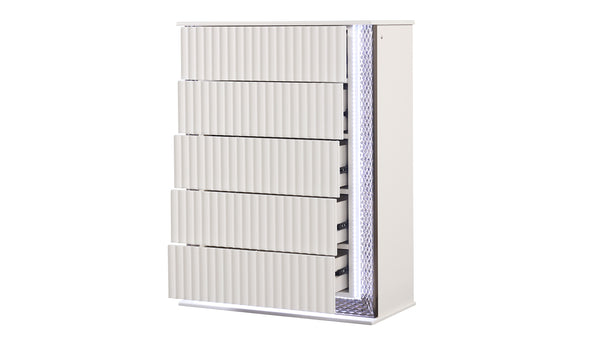 English Elm Fabio Contemporary 5-Drawer Chest with Diamond Side Accents, LED Lighting & Velvet-Lined Top Drawer B009P309321