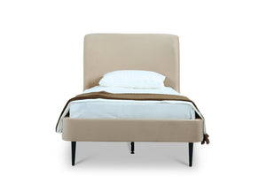English Elm Twin Velvet Upholstered Bed with Arched Headboard and Sleek Metal Legs for Bedroom Black+Taupe B365S00155