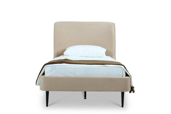 English Elm Twin Velvet Upholstered Bed with Arched Headboard and Sleek Metal Legs for Bedroom Black+Taupe B365S00155