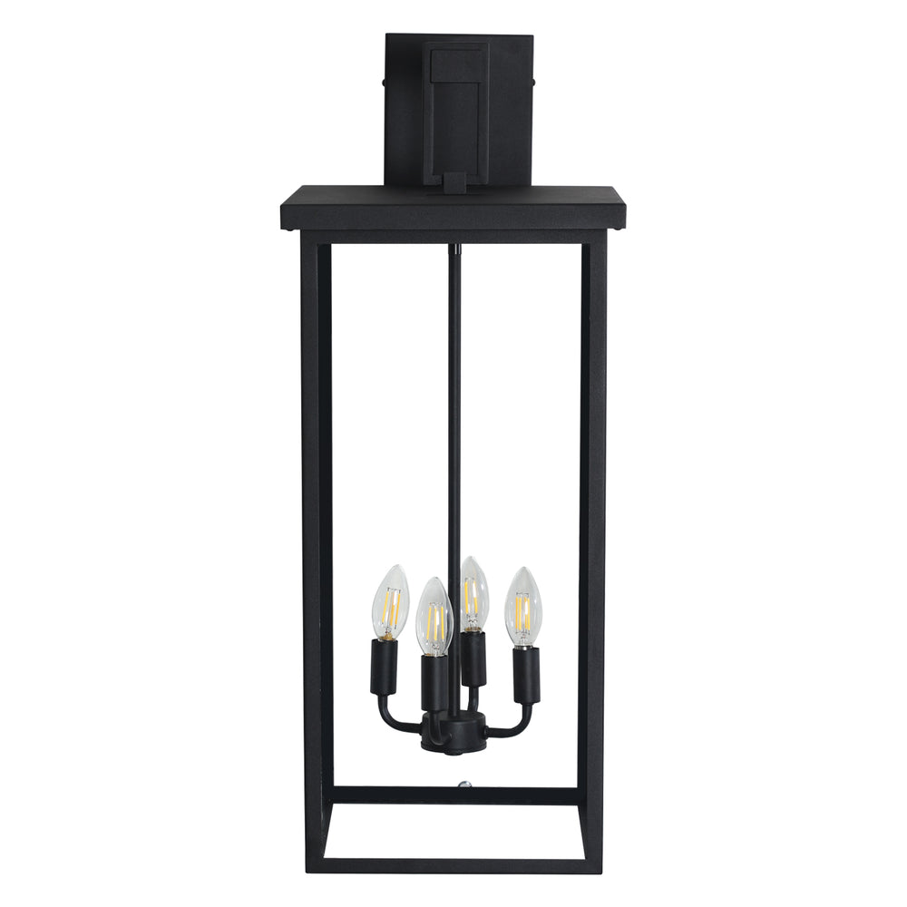 English Elm 30"(H) Elegant 4-Light Black Outdoor Wall Lantern Sconce Frosted Glass Weatherproof Porch Light W2312P374781