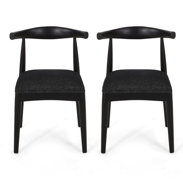 English Elm Christopher Knight Home® - DINING Chair Set of 2 Mid-Century Upholstered Rubberwood Dining Chairs with Tapered Legs and Open Backrest Black N771P266173H