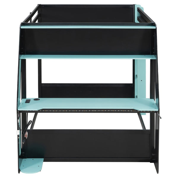 English Elm Full-size Gaming Loft Bed with Integrated Rgb Desk Usb Ports and Esports Frame Blue LT000239AAC