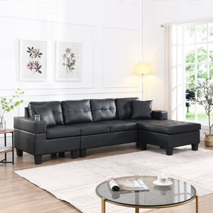 English Elm Sectional Faux Leather L Shape Sofa with Reversible Chaise and Cup Holder Modern W311S00062