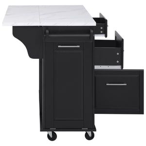 English Elm K&K Vintage Convex Kitchen Island Cart with Faux Marble Top, Tilt Trash, Pull-Out Organizer, Wheels Black N707P299008B