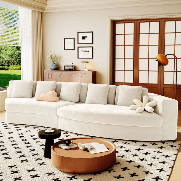 English Elm U_Style Pure Foam Modular Sofa 115.7" Curved 4-Seater with Chenille Jacquard Fabric, Plush Comfort Beige WY000451AAA