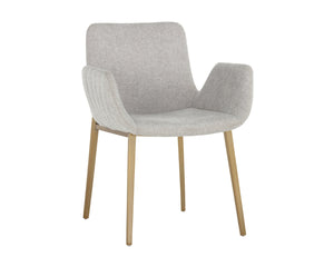 Sunpan LUCANO Dining Armchair - Contemporary Belfast Heather Grey Seat with Gold Legs for Stylish Comfort 106694