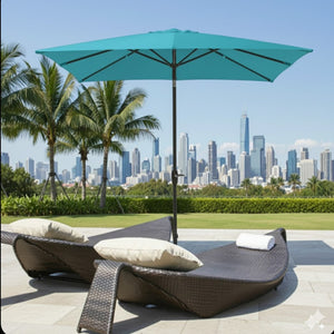 English Elm 6.5 X 10 Ft Rectangular Outdoor Patio Umbrella with Crank Tilt Uv Resistant Canopy Turquoise B082P454957