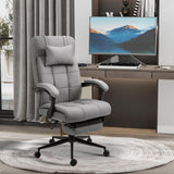 English Elm Vinsetto Executive Linen-Feel Fabric Office Chair High Back Swivel Task Chair With Adjustable Height Upholstered Retractable Footrest, Headrest and Padded Armrest, Light Grey