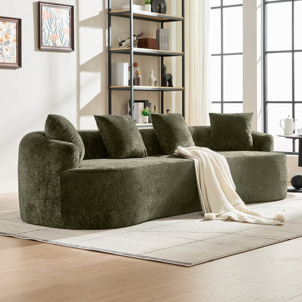 English Elm Curved Chenille Loveseat with Memory Foam Cushions for Compact Living Spaces Olive Green W2915S00085