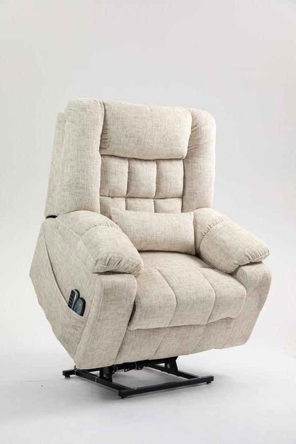 English Elm Power Lift Recliner modern velvet lift chair with remote, tufted wingback, ergonomic support, 350 lb capacity Cream W547S00067