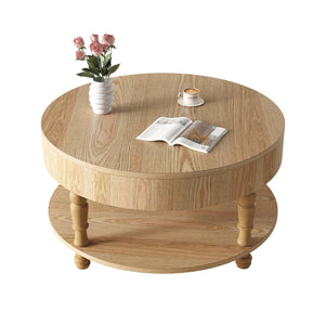 English Elm Coffee Round Flip-Top Coffee Table with Hidden Storage and Open Shelf, Modern Living Room Chest Natural Wood W1445P341371