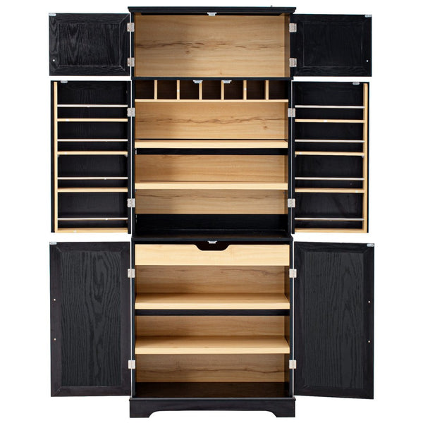 English Elm K&k Farmhouse Pantry Cabinet Tall Freestanding Kitchen Storage with Drawers Shelves Black N707P356567B