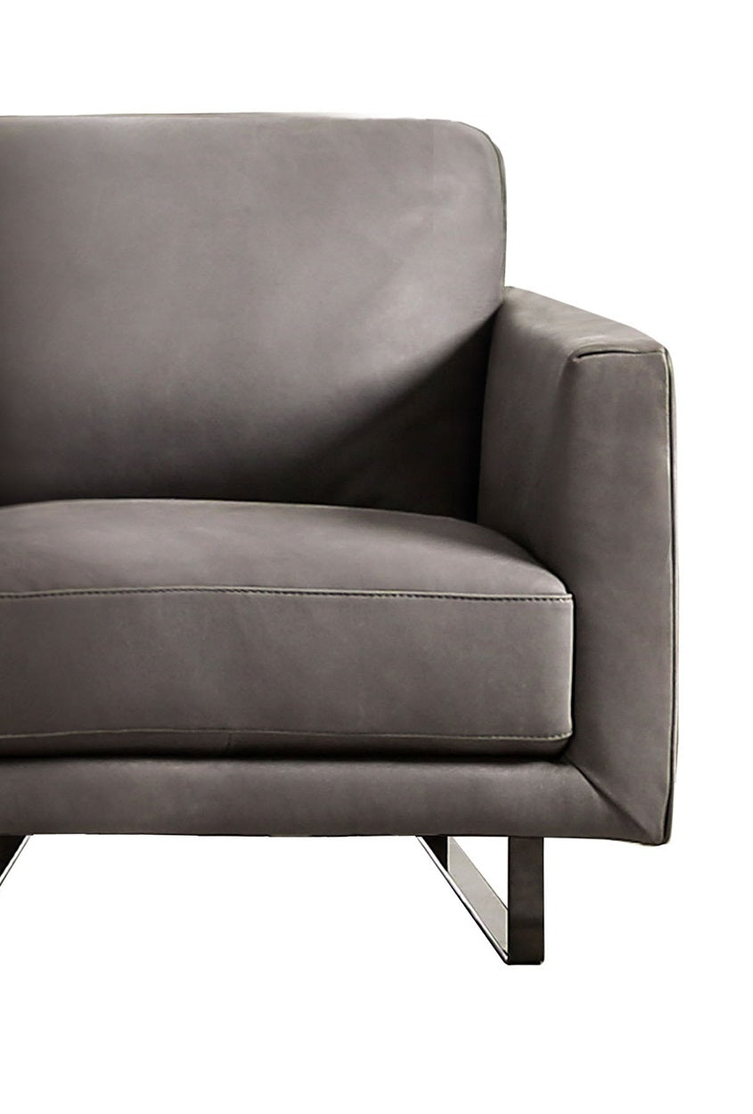 English Elm Gray Mezzanotte Italian Leather Chair with Welted Box Cushions, Track Arms, Luxe Gray Finish B2741S00588